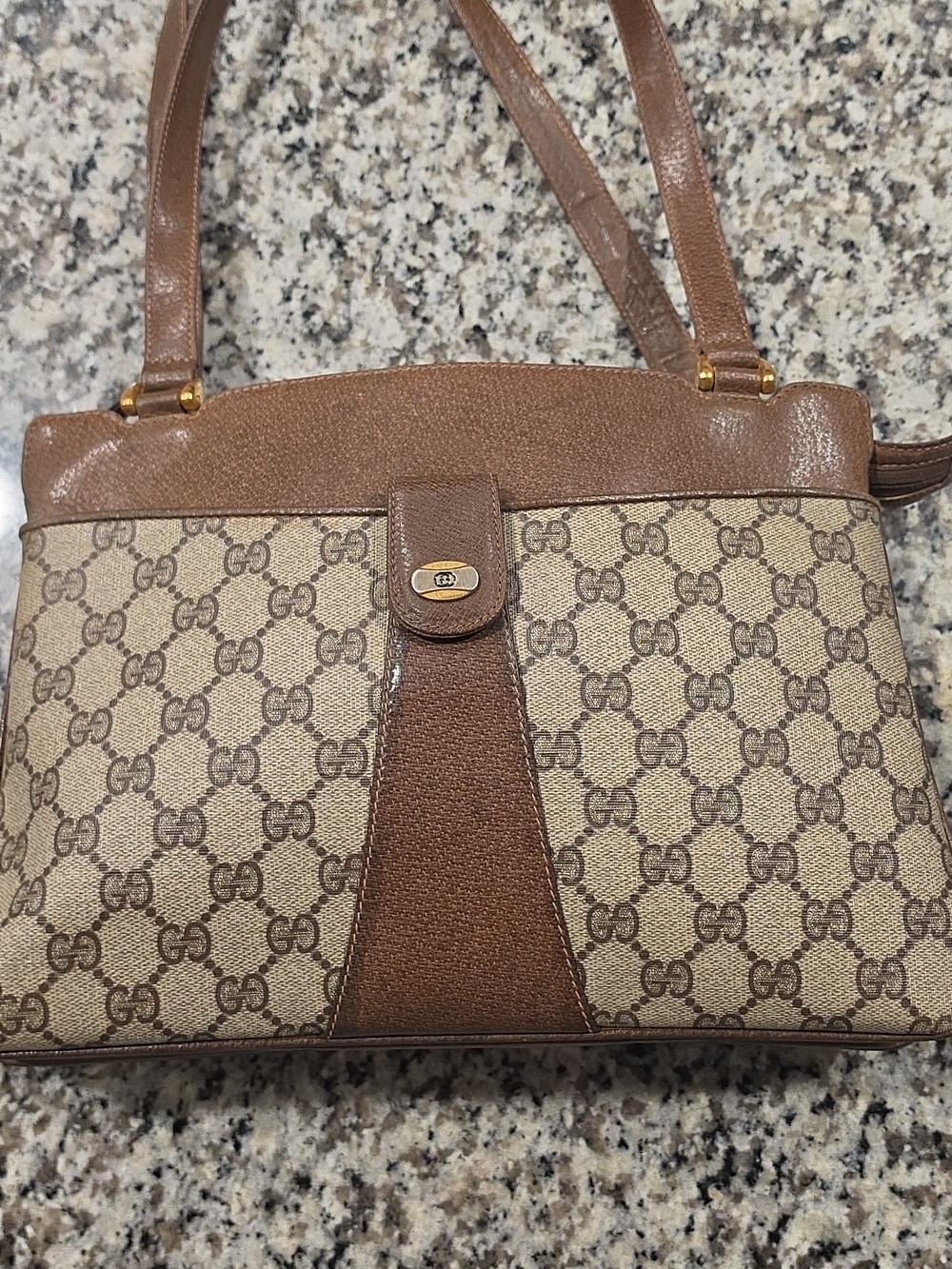 Vintage !!!!! Gucci Beige & Brown Monogram Canvas Shoulder Bag